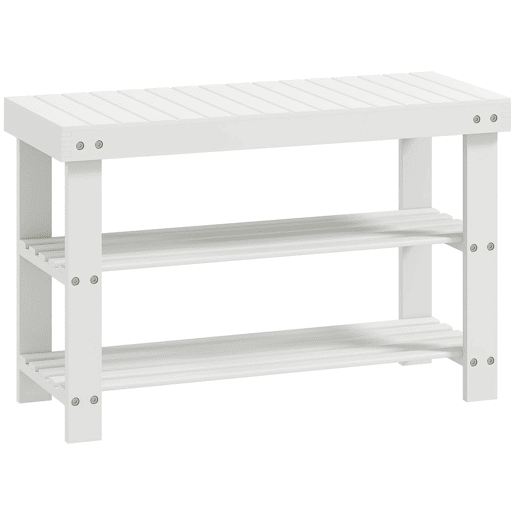 HOMCOM Banco Sapateira de Bambu Sapateira com Assento Organizador de Sapatos com 2 Prateleiras para 6-9 Pares de Sapatos para Entrada Sala de Estar Dormitório 70x28x45 cm Branco