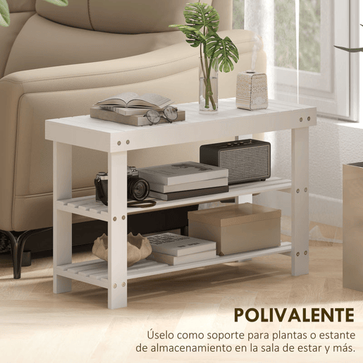 HOMCOM Banco Sapateira de Bambu Sapateira com Assento Organizador de Sapatos com 2 Prateleiras para 6-9 Pares de Sapatos para Entrada Sala de Estar Dormitório 70x28x45 cm Branco