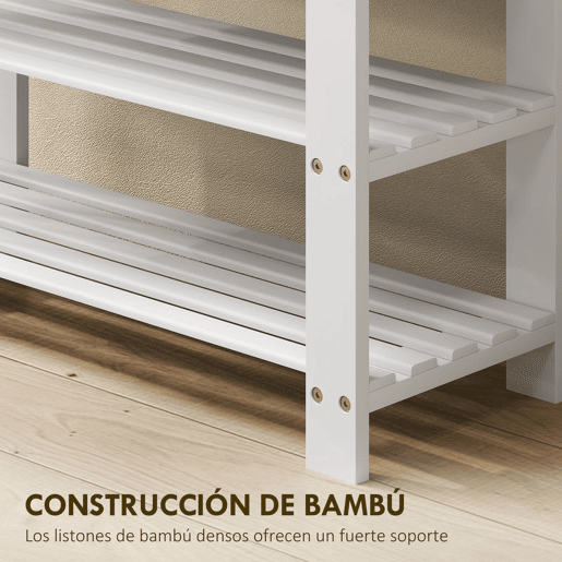 HOMCOM Banco Sapateira de Bambu Sapateira com Assento Organizador de Sapatos com 2 Prateleiras para 6-9 Pares de Sapatos para Entrada Sala de Estar Dormitório 70x28x45 cm Branco