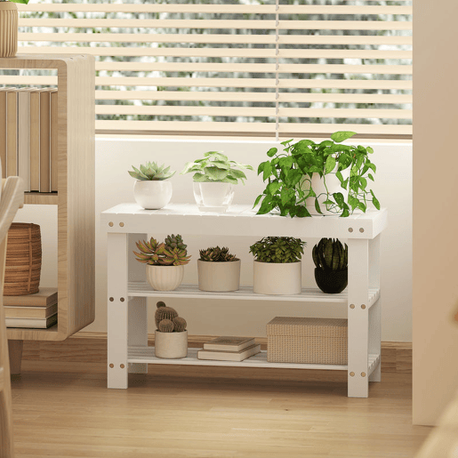 HOMCOM Banco Sapateira de Bambu Sapateira com Assento Organizador de Sapatos com 2 Prateleiras para 6-9 Pares de Sapatos para Entrada Sala de Estar Dormitório 70x28x45 cm Branco
