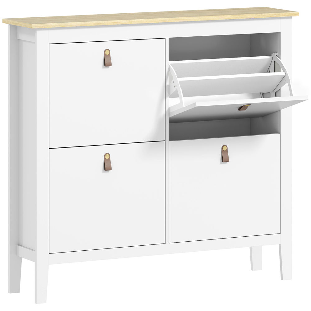 Homcom zapatero estrecho 4 puertas, zapatero entrada recibidor, estantes ajustables, tiradores de pu, para 20 pares de zapatos, para pasillo, espacios reducidos, 105x24x95,5 cm, blanco