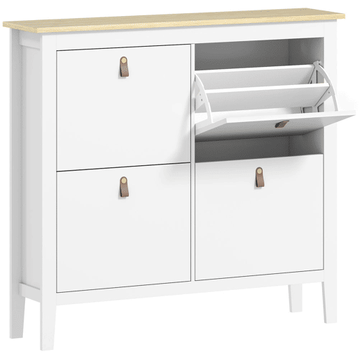 HOMCOM Sapateira Estreita Móvel Sapateira para Entrada com 4 Gavetas Abatíveis Prateleiras Ajustáveis e Puxadores em PU para 20 Pares de Sapatos para Corredor 105x24x95,5 cm Branco