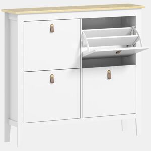HOMCOM Sapateira Estreita Móvel Sapateira para Entrada com 4 Gavetas Abatíveis Prateleiras Ajustáveis e Puxadores em PU para 20 Pares de Sapatos para Corredor 105x24x95,5 cm Branco
