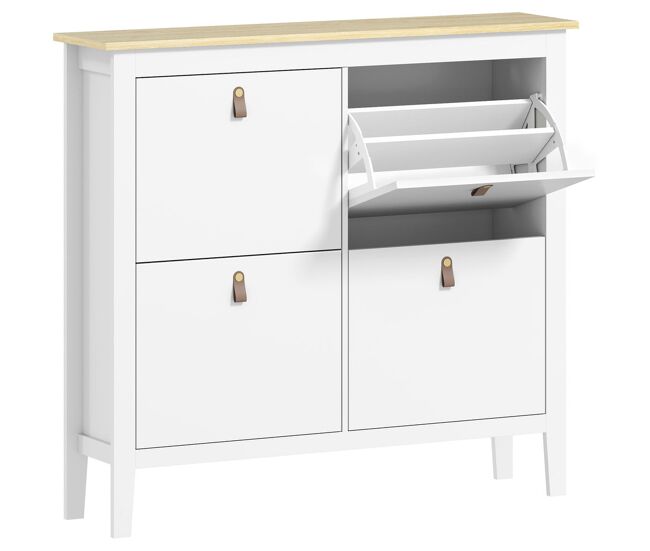 Homcom zapatero estrecho 4 puertas, zapatero entrada recibidor, estantes ajustables, tiradores de pu, para 20 pares de zapatos, para pasillo, espacios reducidos, 105x24x95,5 cm, blanco