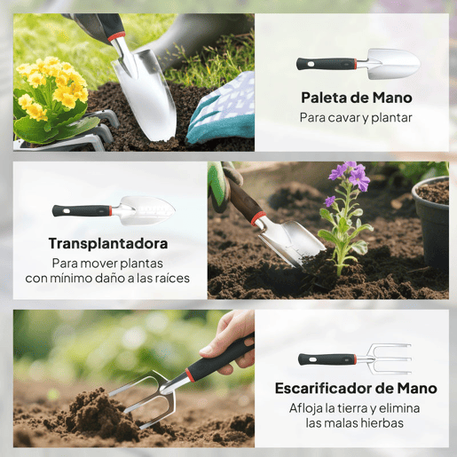 Outsunny Conjunto de Ferramentas para Jardim de 9 Peças Conjunto de Ferramentas de Jardinagem em Alumínio com Tesouras de Podar com Bloqueio Seguro e Bolsa de Jardim Verde e Preto