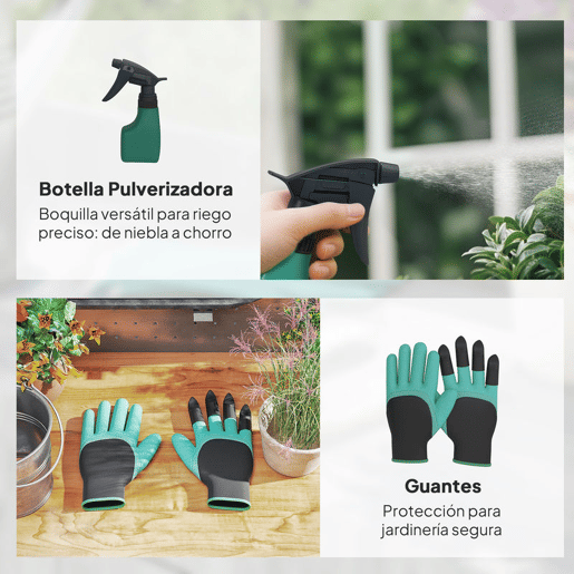 Outsunny Conjunto de Ferramentas para Jardim de 9 Peças Conjunto de Ferramentas de Jardinagem em Alumínio com Tesouras de Podar com Bloqueio Seguro e Bolsa de Jardim Verde e Preto