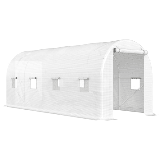Outsunny Estufa tipo Túnel 500x200x205 cm Estufa de Jardim com Porta Enrolável e 8 Janelas Cobertura de PE 140 gm² Estrutura de Metal para Cultivo de Plantas Verduras Branco