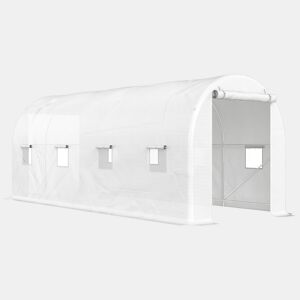 Outsunny Estufa tipo Túnel 500x200x205 cm Estufa de Jardim com Porta Enrolável e 8 Janelas Cobertura de PE 140 gm² Estrutura de Metal para Cultivo de Plantas Verduras Branco