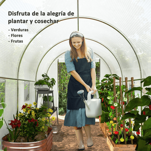 Outsunny Estufa tipo Túnel 500x200x205 cm Estufa de Jardim com Porta Enrolável e 8 Janelas Cobertura de PE 140 gm² Estrutura de Metal para Cultivo de Plantas Verduras Branco