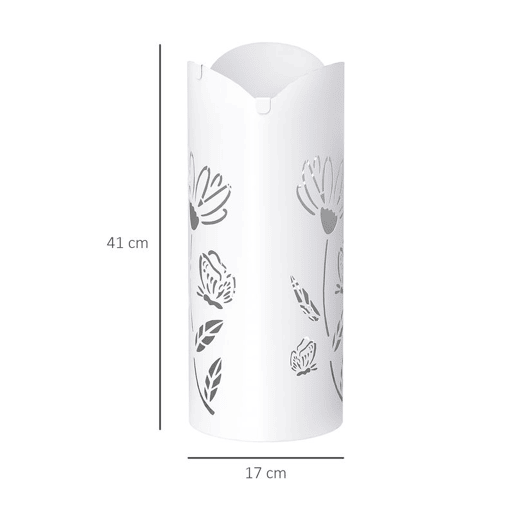 HOMCOM Suporte para Guarda Chuva em Aço com 4 Ganchos Bandeja de Gotejamento Amovível Suporte de Guarda Chuvas Branco para Entrada ou Escritório 17x17x41 cm