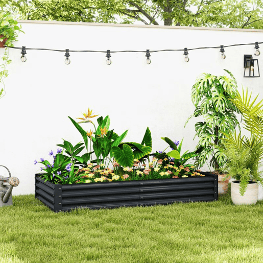Outsunny Caixa de Plantio de Aço Galvanizado Horta para Cultivar Plantas Flores Ervas Floreira Grande de Exterior Retangular com Fundo Aberto 180x90x30 cm Cinzento Escuro