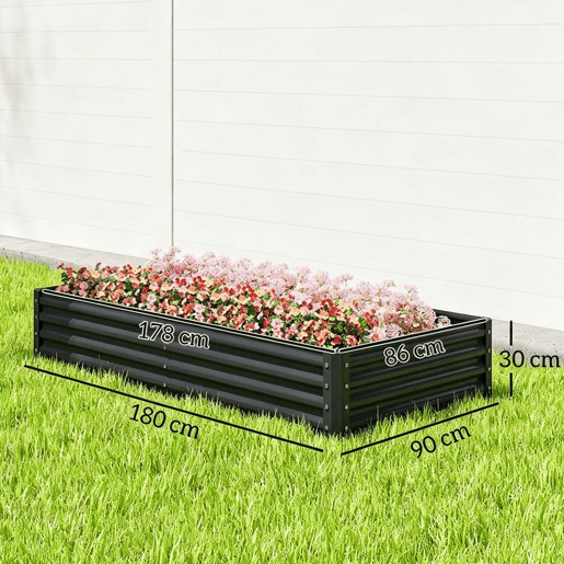 Outsunny Caixa de Plantio de Aço Galvanizado Horta para Cultivar Plantas Flores Ervas Floreira Grande de Exterior Retangular com Fundo Aberto 180x90x30 cm Cinzento Escuro