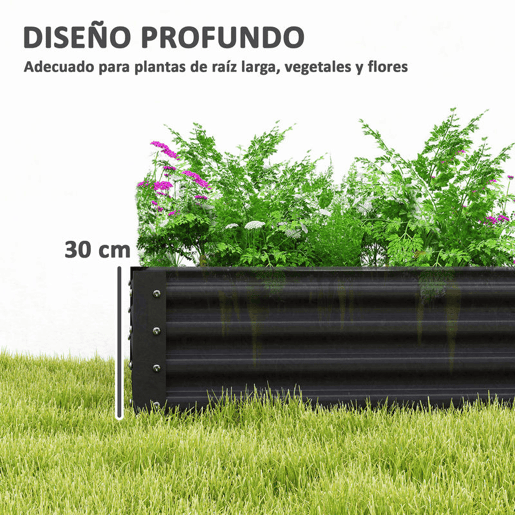 Outsunny Caixa de Plantio de Aço Galvanizado Horta para Cultivar Plantas Flores Ervas Floreira Grande de Exterior Retangular com Fundo Aberto 180x90x30 cm Cinzento Escuro