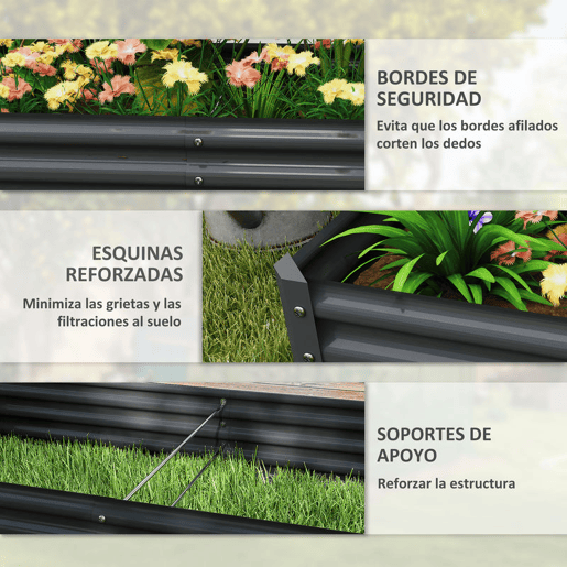 Outsunny Caixa de Plantio de Aço Galvanizado Horta para Cultivar Plantas Flores Ervas Floreira Grande de Exterior Retangular com Fundo Aberto 180x90x30 cm Cinzento Escuro