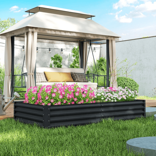 Outsunny Caixa de Plantio de Aço Galvanizado Horta para Cultivar Plantas Flores Ervas Floreira Grande de Exterior Retangular com Fundo Aberto 180x90x30 cm Cinzento Escuro