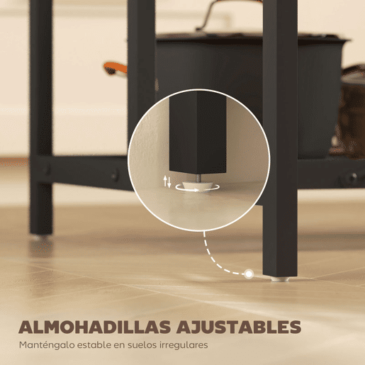 HOMCOM Estante de Cozinha com Tomada de Corrente Estante de Cozinha Estilo Industrial com Prateleiras Ganchos Móvel Auxiliar para Sala de Jantar 116x70x182 cm Marrom Rústico