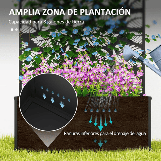 Outsunny Floreira de Exterior Floreira de Metal com Ecrã de Privacidade com Folhas Decorativas Floreira de Parede ou Independente para Pátio Varanda 61x23x113 cm Preto