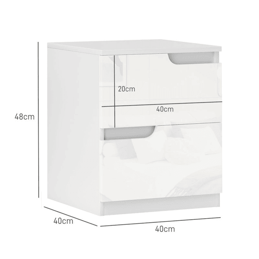 HOMCOM Mesa de Cabeceira Moderna Mesa de Cabeceira com Gavetas Mesa Auxiliar para Dormitório Sala de Estar 40x40x48 cm Branco