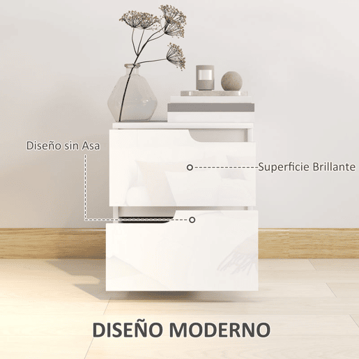 HOMCOM Mesa de Cabeceira Moderna Mesa de Cabeceira com Gavetas Mesa Auxiliar para Dormitório Sala de Estar 40x40x48 cm Branco