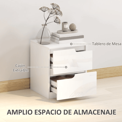 HOMCOM Mesa de Cabeceira Moderna Mesa de Cabeceira com Gavetas Mesa Auxiliar para Dormitório Sala de Estar 40x40x48 cm Branco