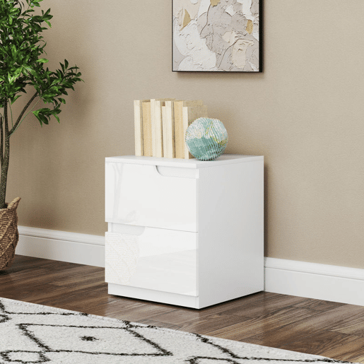 HOMCOM Mesa de Cabeceira Moderna Mesa de Cabeceira com Gavetas Mesa Auxiliar para Dormitório Sala de Estar 40x40x48 cm Branco