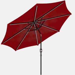 Outsunny Chapéu de Sol para Jardim Ø292x252 cm Chapéu de Sol de Exterior com Inclinação Ajustável até 45° Luzes LED Solares Impermeável e Manivela para Pátio Piscina sem Base Vinho