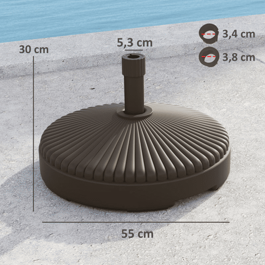 Outsunny Base para Chapéu de Sol Redonda Suporte para Chapéu de Sol Base para Chapéu de Sol Preenchível com Água 23L ou Areia 28kg para Jardim Varanda Ø55x30 cm Marrom