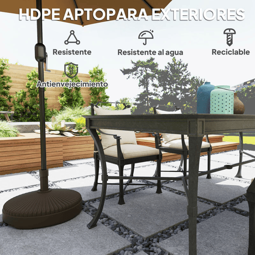 Outsunny Base para Chapéu de Sol Redonda Suporte para Chapéu de Sol Base para Chapéu de Sol Preenchível com Água 23L ou Areia 28kg para Jardim Varanda Ø55x30 cm Marrom