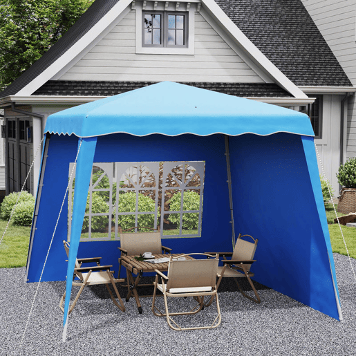 Outsunny Tenda Dobrável com 2 Paredes Laterais 2,4x2,4 m Tenda de Jardim com Altura Ajustável Proteção UV50+ e Bolsa de Transporte para Exteriores Pátio Azul