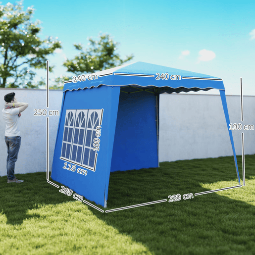 Outsunny Tenda Dobrável com 2 Paredes Laterais 2,4x2,4 m Tenda de Jardim com Altura Ajustável Proteção UV50+ e Bolsa de Transporte para Exteriores Pátio Azul