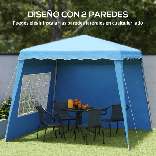 Outsunny Tenda Dobrável com 2 Paredes Laterais 2,4x2,4 m Tenda de Jardim com Altura Ajustável Proteção UV50+ e Bolsa de Transporte para Exteriores Pátio Azul