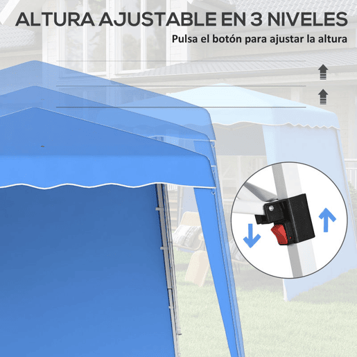 Outsunny Tenda Dobrável com 2 Paredes Laterais 2,4x2,4 m Tenda de Jardim com Altura Ajustável Proteção UV50+ e Bolsa de Transporte para Exteriores Pátio Azul