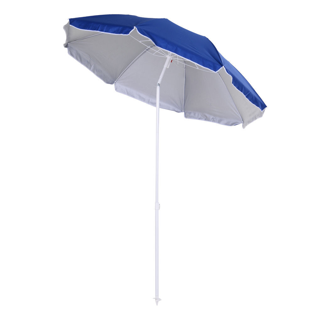 Outsunny sombrilla de playa grande ø160 cm sombrilla de terraza exterior con ángulo ajustable protección uv impermeable y bolsa de transporte azul
