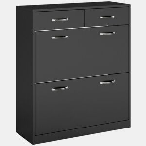 HOMCOM Sapateira Móvel para Sapatos Estreito com 2 Compartimentos e 2 Gavetas para 12 Pares de Sapatos para Sala de Estar Entrada Corredor 80x30x91,5 cm Preto