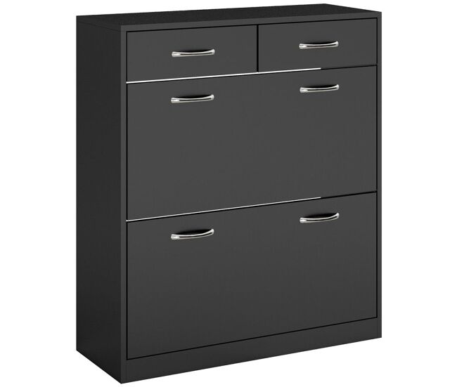 Homcom mueble zapatero estrecho zapatero entrada recibidor con 2 cajones abatibles y 2 cajones extraíbles para 12-14 pares de zapatos para pasillo 80x30x91,5 cm negro