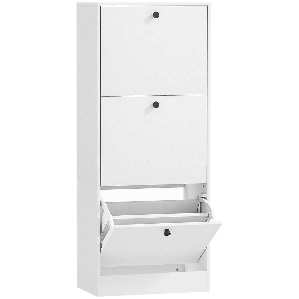Homcom zapatero estrecho con 3 puertas, zapatero entrada recibidor con estantes ajustables, para 12 pares de zapatos, 47x28x115 cm, blanco veteado