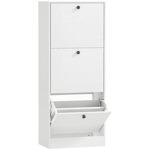 HOMCOM Sapateira Estreita com 3 Portas Abatíveis Sapateira para Entrada com Prateleiras Ajustáveis para 12 Pares de Sapatos para Corredor Espaços Reduzidos 47x28x115 cm Branco