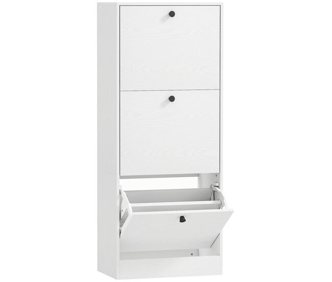 Homcom zapatero estrecho con 3 puertas, zapatero entrada recibidor con estantes ajustables, para 12 pares de zapatos, 47x28x115 cm, blanco veteado
