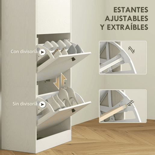 HOMCOM Sapateira Estreita com 3 Portas Abatíveis Sapateira para Entrada com Prateleiras Ajustáveis para 12 Pares de Sapatos para Corredor Espaços Reduzidos 47x28x115 cm Branco