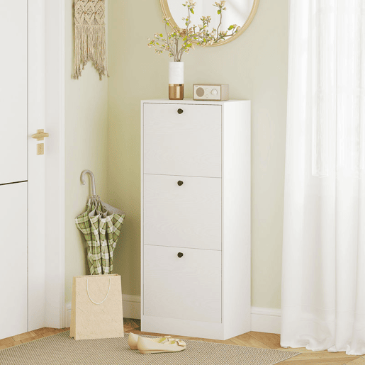 HOMCOM Sapateira Estreita com 3 Portas Abatíveis Sapateira para Entrada com Prateleiras Ajustáveis para 12 Pares de Sapatos para Corredor Espaços Reduzidos 47x28x115 cm Branco