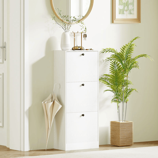 HOMCOM Sapateira Estreita com 3 Portas Abatíveis Sapateira para Entrada com Prateleiras Ajustáveis para 12 Pares de Sapatos para Corredor Espaços Reduzidos 47x28x115 cm Branco