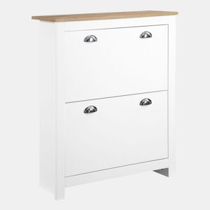 HOMCOM Sapateira Estreita Móvel Sapateira de Entrada com 2 Gavetas Abatíveis Prateleiras Ajustáveis para 12 Pares de Sapatos para Corredor 79x23x90,5 cm Branco