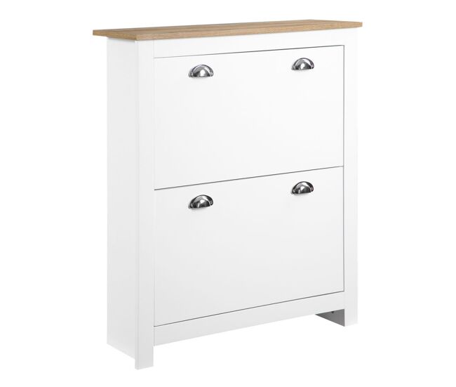 Homcom mueble zapatero estrecho zapatero entrada recibidor con 2 cajones abatibles estantes ajustables para 12 pares de zapatos para pasillo 79x23x90,5 cm blanco