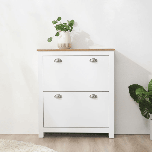 HOMCOM Sapateira Estreita Móvel Sapateira de Entrada com 2 Gavetas Abatíveis Prateleiras Ajustáveis para 12 Pares de Sapatos para Corredor 79x23x90,5 cm Branco
