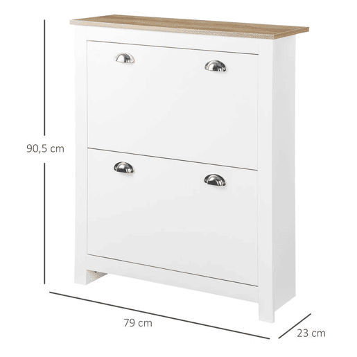 HOMCOM Sapateira Estreita Móvel Sapateira de Entrada com 2 Gavetas Abatíveis Prateleiras Ajustáveis para 12 Pares de Sapatos para Corredor 79x23x90,5 cm Branco