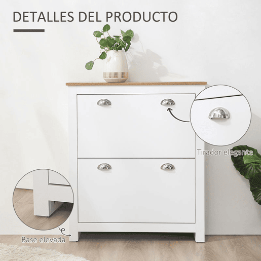 HOMCOM Sapateira Estreita Móvel Sapateira de Entrada com 2 Gavetas Abatíveis Prateleiras Ajustáveis para 12 Pares de Sapatos para Corredor 79x23x90,5 cm Branco