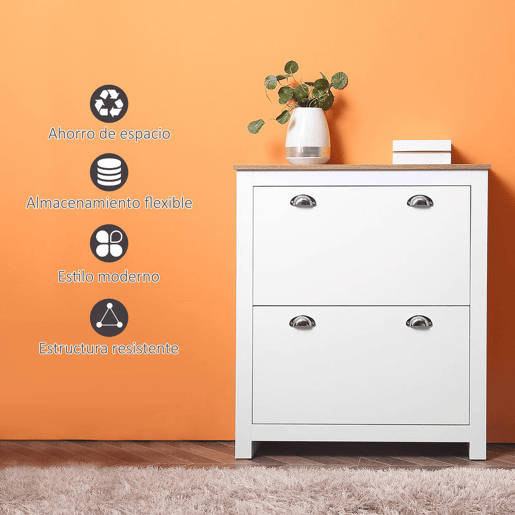 HOMCOM Sapateira Estreita Móvel Sapateira de Entrada com 2 Gavetas Abatíveis Prateleiras Ajustáveis para 12 Pares de Sapatos para Corredor 79x23x90,5 cm Branco