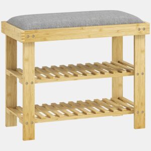 HOMCOM Banco Sapateira de Bambu Sapateira com Assento Almofadado 2 Prateleiras para 6 Pares de Sapatos para Entrada Dormitório 60x29x49 cm Madeira e Cinzento