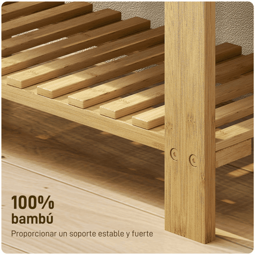 HOMCOM Banco Sapateira de Bambu Sapateira com Assento Almofadado 2 Prateleiras para 6 Pares de Sapatos para Entrada Dormitório 60x29x49 cm Madeira e Cinzento