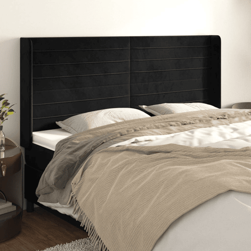 vidaXL Cabeceira de cama c abas veludo 163x16x118128 cm preto